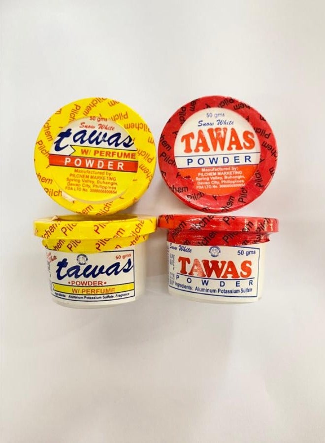 Tawas Deodorant Powder 50 gm x 2 pieces red and 2 pieces yellow