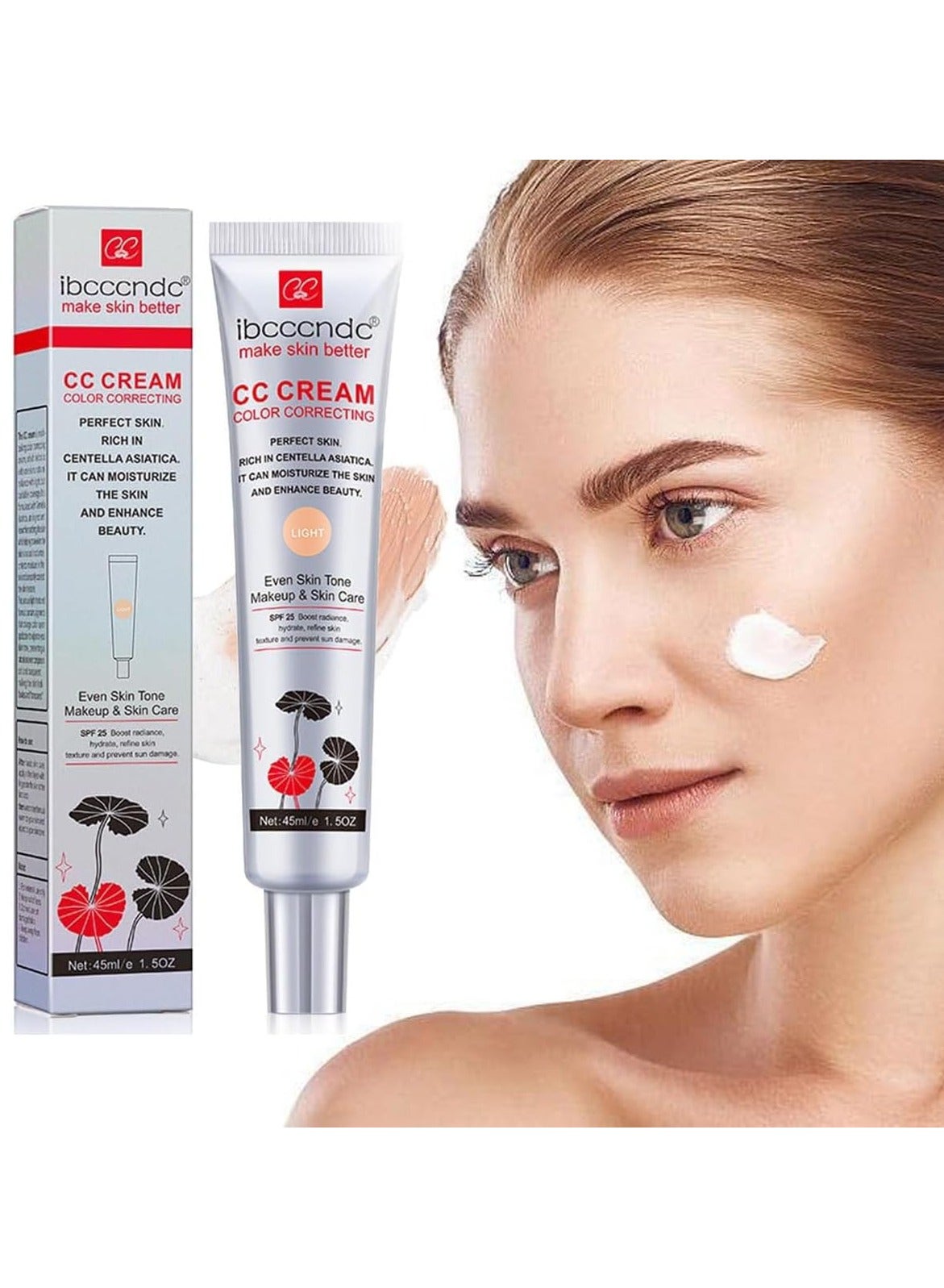 CC Cream Color Correcting with Centella, Multi-Purpose Skin Tone Adjusting CC Cream Concealer, SPF 25 Sunscreen Moisturizing Pre-Makeup Primer, Coverage Lightweight Foundation, Even Skin Tone
