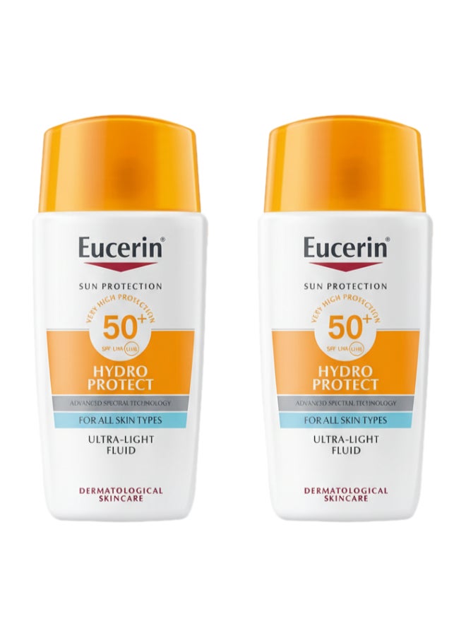 Pack Of 2 Sunscreen Hydro Protect Face Ultra Light Fluid, High UVA/UVB Protection, SPF 50+ 50ml For all skin types skincare