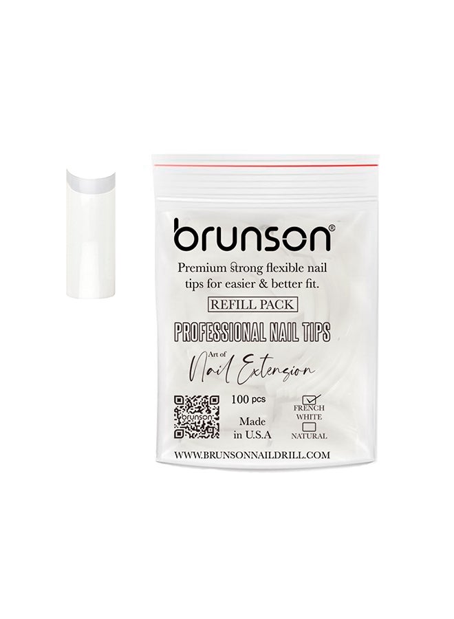 False Nail Tips False Classic French White Professional Refill Pack 100 Pieces - Size 2, CLFCN2