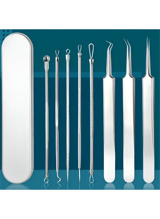 FORICOM Stainless Steel Acne Tweezers Set, Ultra Fine Precision Comedone Extractor, Deep Cleansing Facial Skin Care, Oil-Free Blackhead & Pimple Removal Tools for Body Use