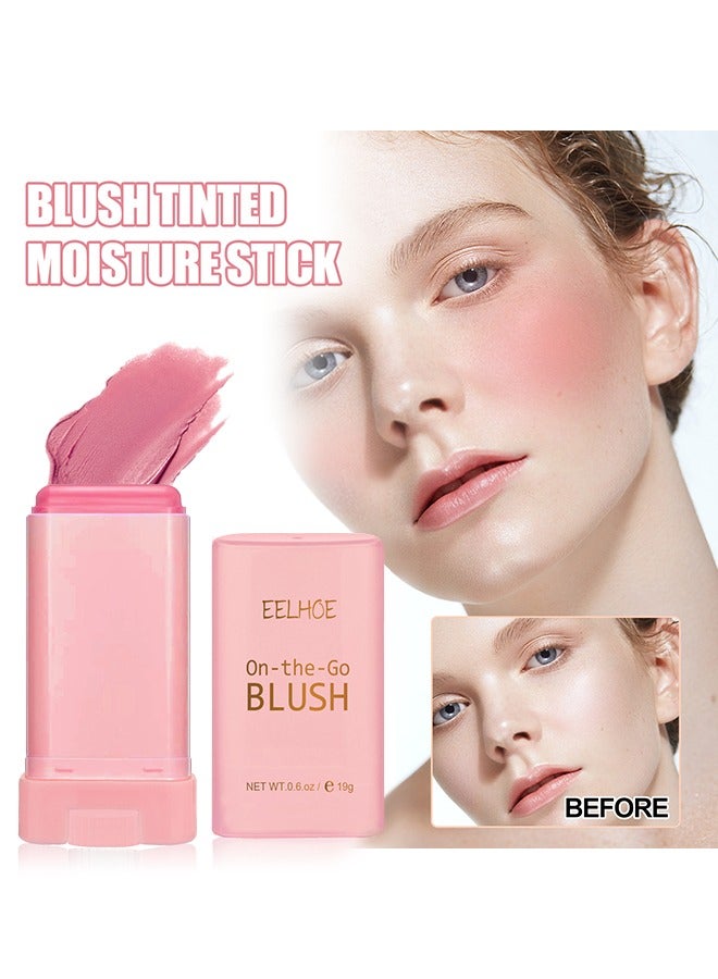 On-the-Go Blush, Multi-Use Blush Stick Moisturizer Stick Shadow Lips Eyes Cheek Waterproof Pink Blusher Makeup Creamy (Pink)