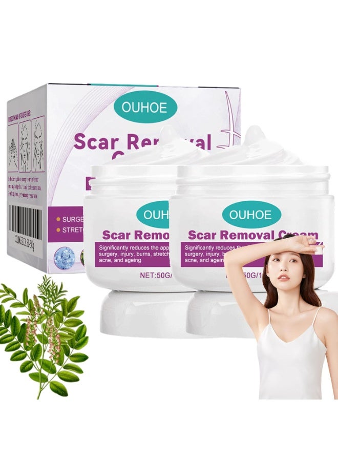 Scar Removal Cream for Men and Women, Ouhoe Scar Cream Smoothing Firming and Fading, Advanced Scar Gel for Face Body Leg, Fast Results, Gentle for All Skin Types (2pc)