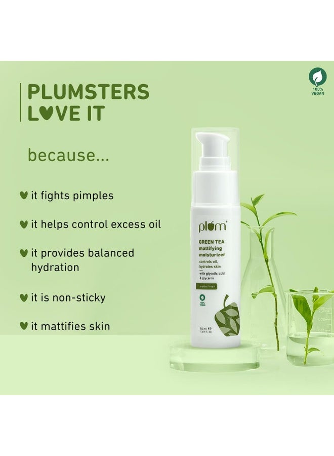 Green Tea Mattifying Moisturizer 50ml | Oil-Free Hydration with Green Tea And Glycolic Acid | Matte Finish Moisturiser for Oily, Acne-Prone And Combination Skin, 1.69 fl oz - image 3