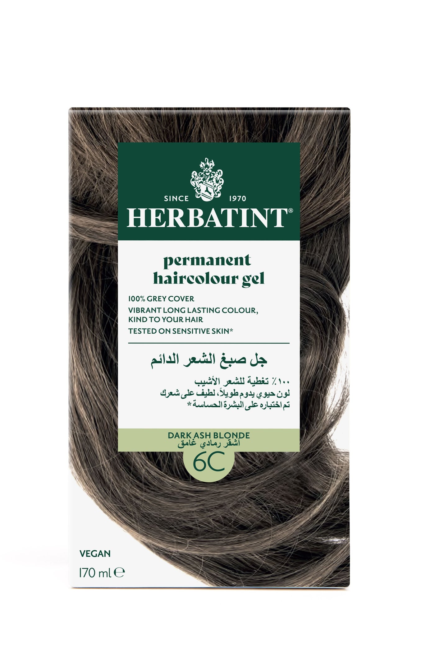 Permanent Hair Color Gel 6C Dark Ash Blonde (4.56 Fl Oz Kit) – Cool-Tone Blonde Hair Color for Gray Coverage, with Herbal Extracts, Ammonia-Free, Vegan