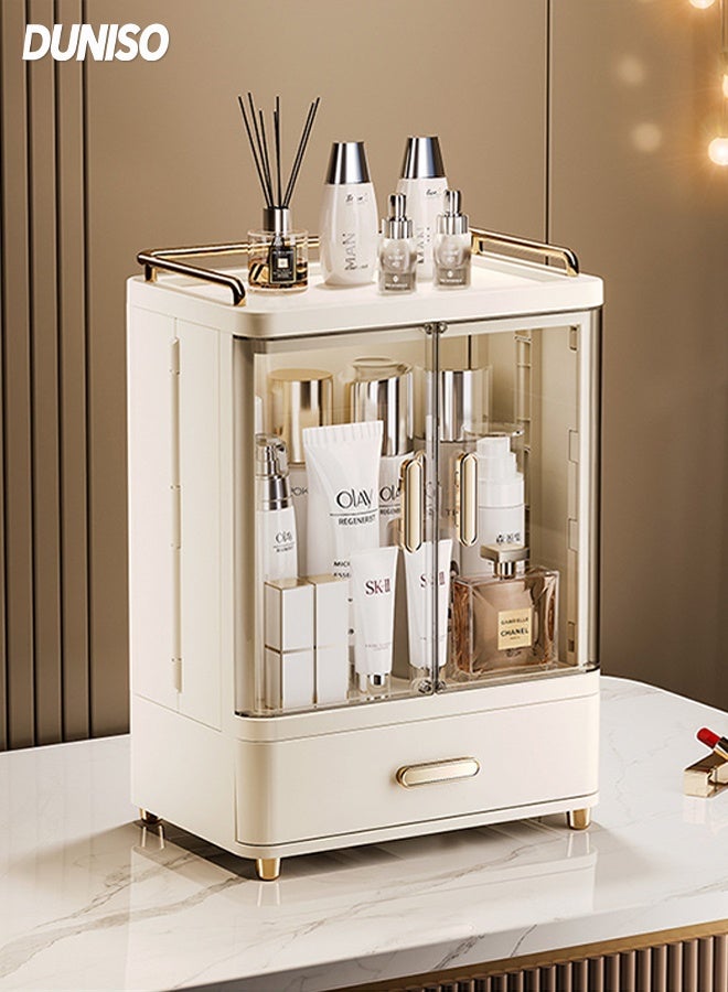 Cosmetic storage box，Makeup Organizer for Vanity，Dustproof Large Capacity Skincare Organizers with 1 Drawer，for Bathroom Countertop