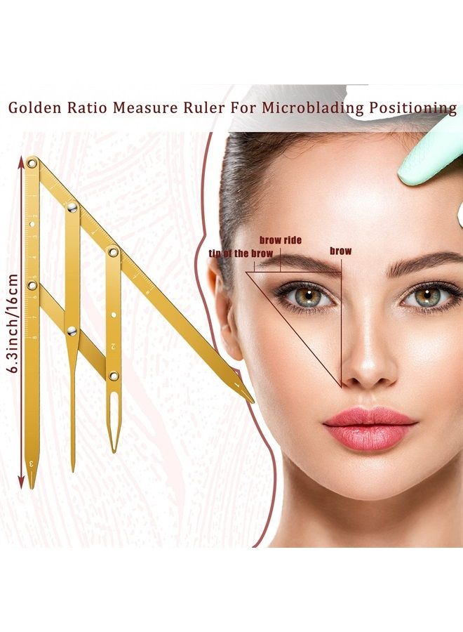 2 Pieces Eyebrow Ruler 3-Point Positioning Ruler Eyebrow Golden Ratio Caliper Microblading Ruler Brow Caliper Measuring Tool Plastic Eyebrow Caliper for Student (Gold)