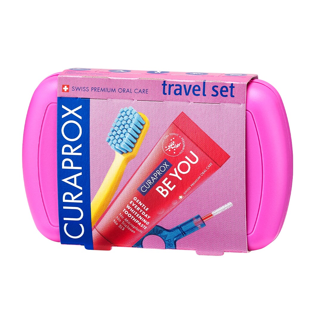 Travel Set Pink I Includes CS 5460 Travel Toothbrush, 10ml Be You Toothpaste, CPS Prime 07 & 09 Interdental Brushes I Compact Oral Care Kit for On-the-Go
