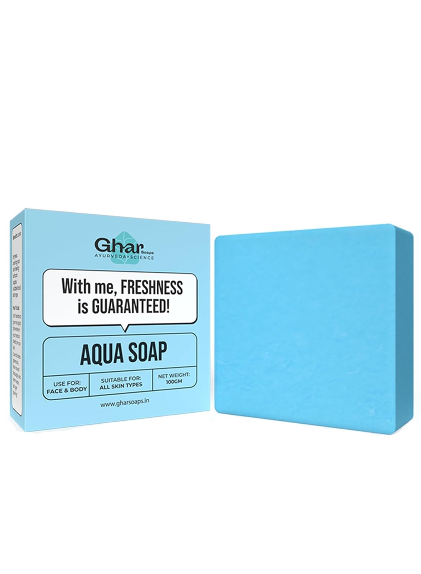 Ghar Soaps Aqua Cool Soap Bar for fresh, soft, and hydrated Skin Made With Vitamin E, Coconut Oil & Aloe Vera | Paraben-Free | Ideal for Men & Women | For All Skin Types Face And Body (100 gm)