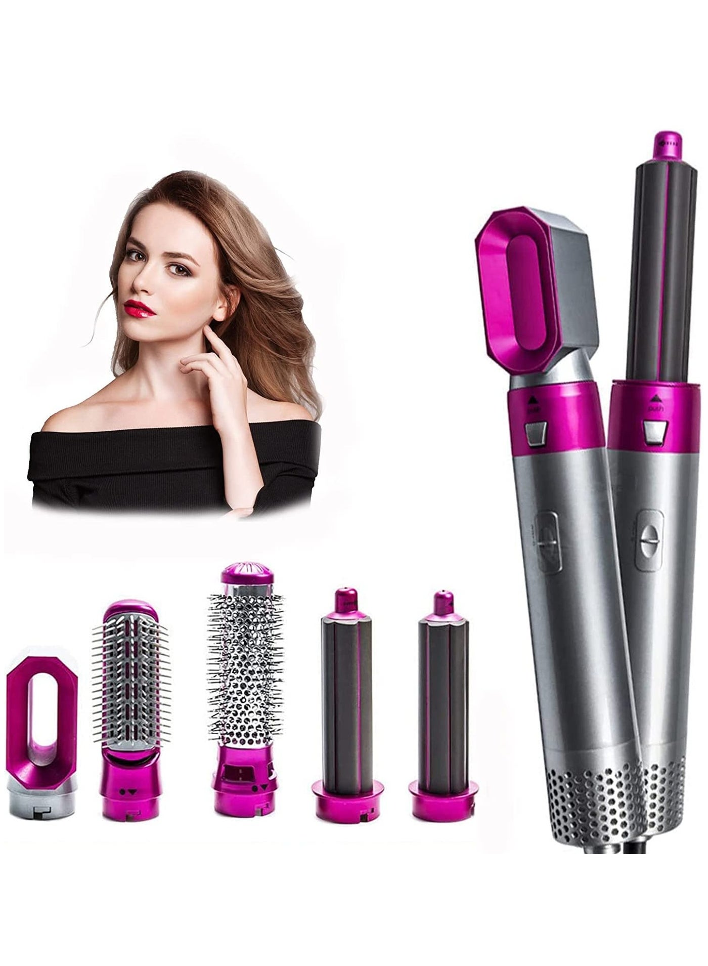 5 in 1 Hair Dryer Brush Set，Detachable Straightening Brush Curler, Negative Ion Auto Suction Curler, Replaceable Hot Hair Brush Head Women Styling Gift