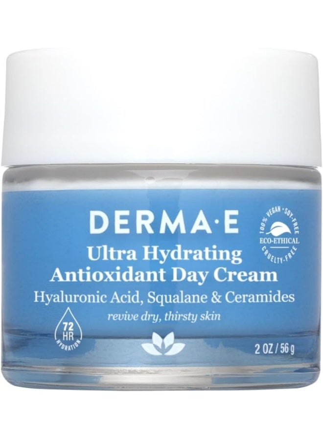 Derma E Ultra Hydrating Antioxidant Day Cream â€“ Face Moisturizer with Hyaluronic Acid, Squalane, and Ceramides to Smooth and Nourish, Hydrating Face Moisturizer for Sensitive Skin, 2 Fl Oz