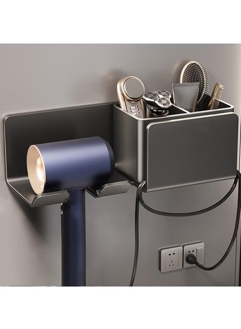 Hair Dryer Holder, Self Hairdryer Stand Station, Wall Mounted Blow Dryer Rack, Self Ahdesive Hairdryer Storage Stand, Hair Dryer Holder Dressing Table, for Most Hair Dryers Brackets (Black)