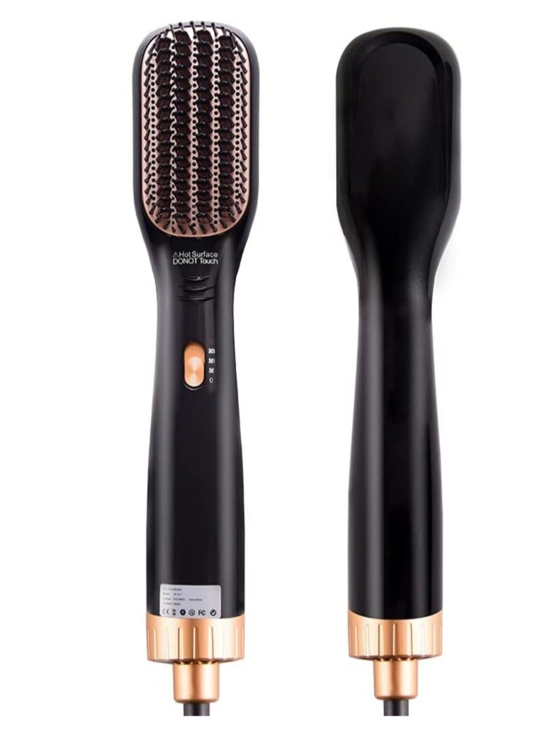 3 in 1 Hot Air Styler Comb Multi-functional Hair Dryer Hot Air Comb Styler and Volumizer Hair Straightener Electric Curler Comb (BLACK GOLD)