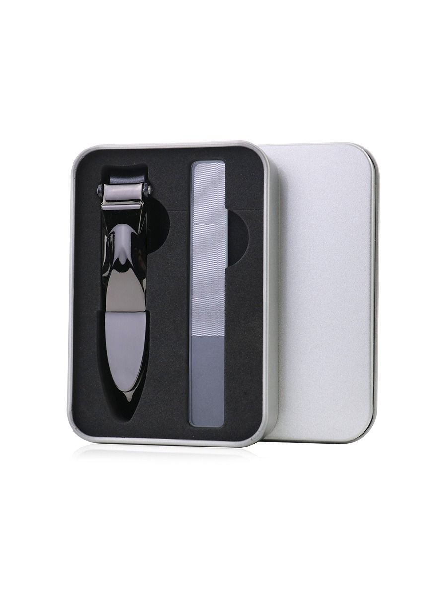 Large Nail Clipper with Catcher No Mess Heavy Anti Splash Fingernail Toenail Clipper Stainless Steel Scrub Nail Trimmer Black