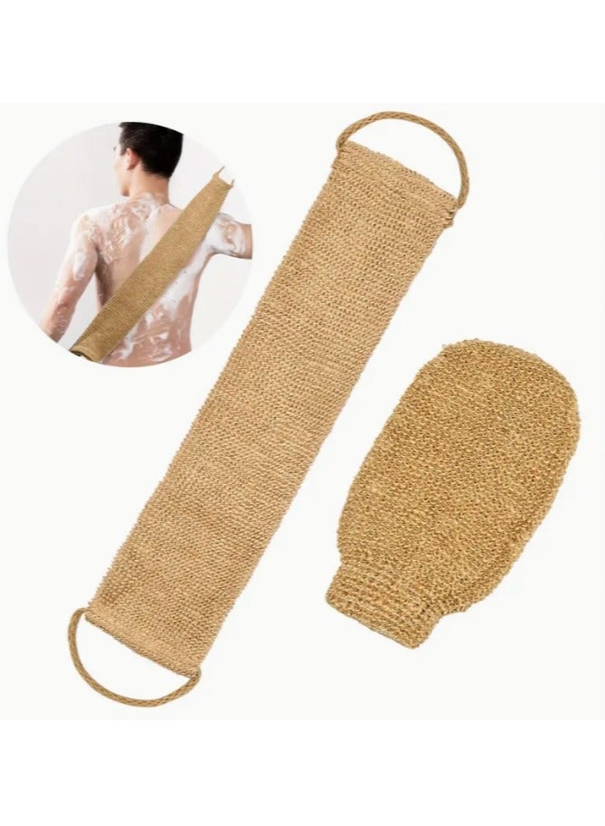 Exfoliating Gloves in Jute and Washing Strap with Jute Back, Exfoliating Sponge Back, Natural Exfoliating Gloves for Bathing the Back Body and Face Women and Men