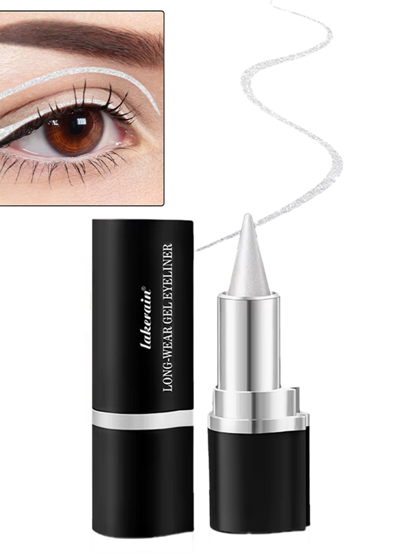 Long Wear Gel Eyeliner Creamy Gel Eyeliner Pen Smudge Proof Waterproof Sweat-proof Long Lasting Eyeliners Stick Multi Use Eye Makeup Lip Liner Eyeshadow Eyebrow Pencil Silvery 01