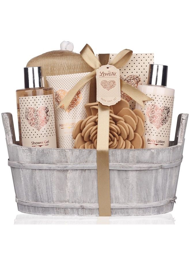 Spa Gift Basket – Bath and Body Set with Vanilla Fragrance by Lovestee - Bath Gift Basket Includes Shower Gel, Body Lotion, Hand Lotion, Bath Salt, Eva Sponge and a Bath Puff
