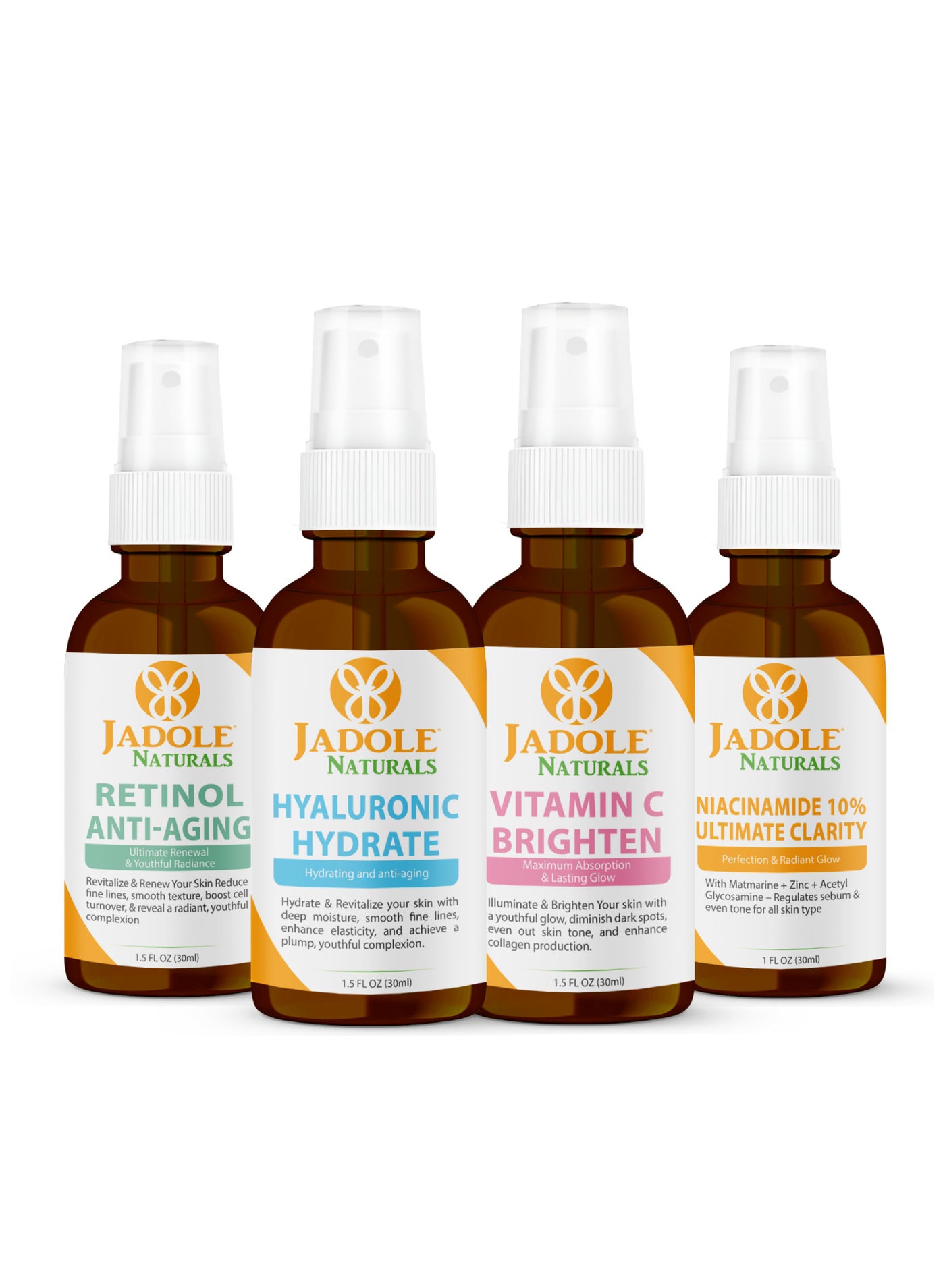 Quartet Anti-Aging Serum Set (Each 30ml), Vitamin C, Retinol, Niacinamide & Hyaluronic Acid