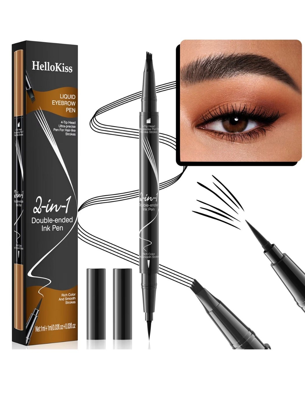 Liquid Eyebrow Pen 2 in 1 Double Ended Ink Pen with Brush Tip for Hairlike Strokes and 4 Fork Tip to Fill Eyebrow Waterproof Smooth Strokes Liquid Eyebrow Pencil Black 04