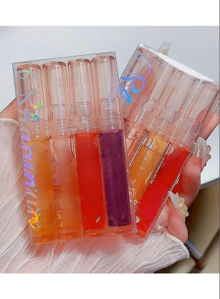 4 Colors Lip Gloss, Water Glossy Texture, Glass-like Transparent Lip Oil, Moisturizing Lip Gloss, Layered Lipstick Lip Glaze