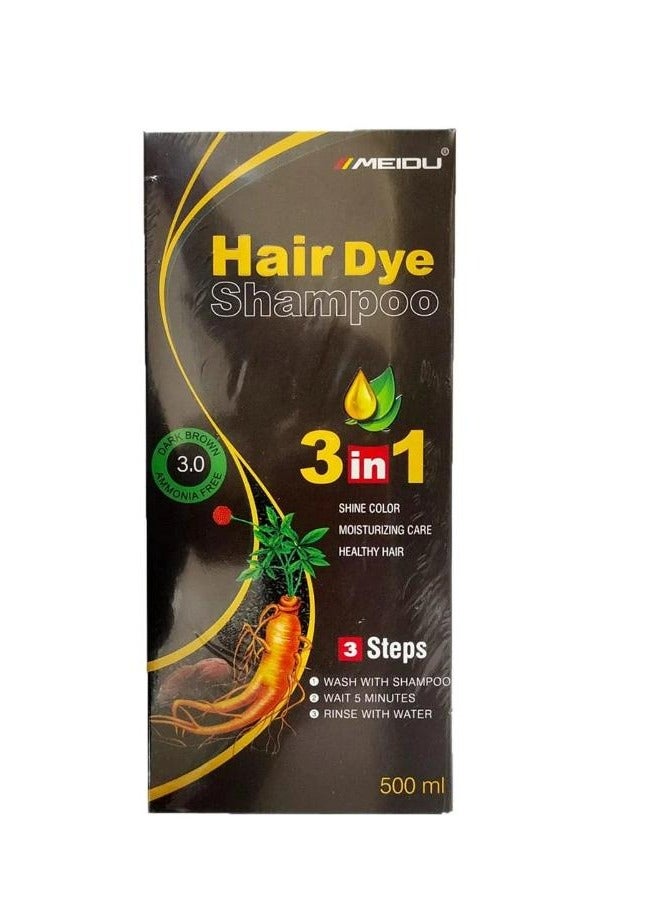 Hair Dye Shampoo 3 in 1 ( 3.0 Dark Brown ) 500 ML