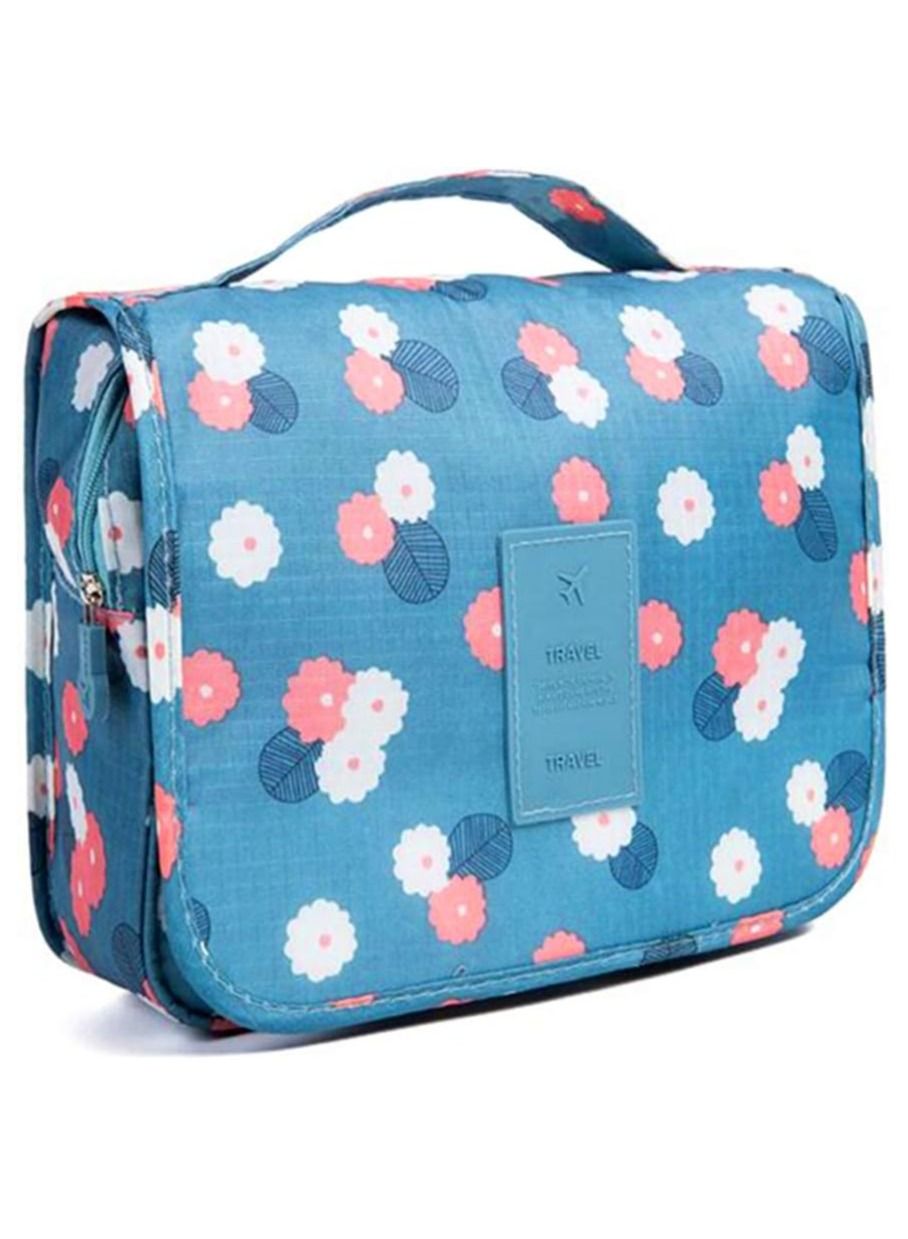 Toiletry Bag Multifunction Cosmetic Bag Portable Makeup Pouch Waterproof Travel Hanging Organizer Bag for Women Girls Blue Flowers