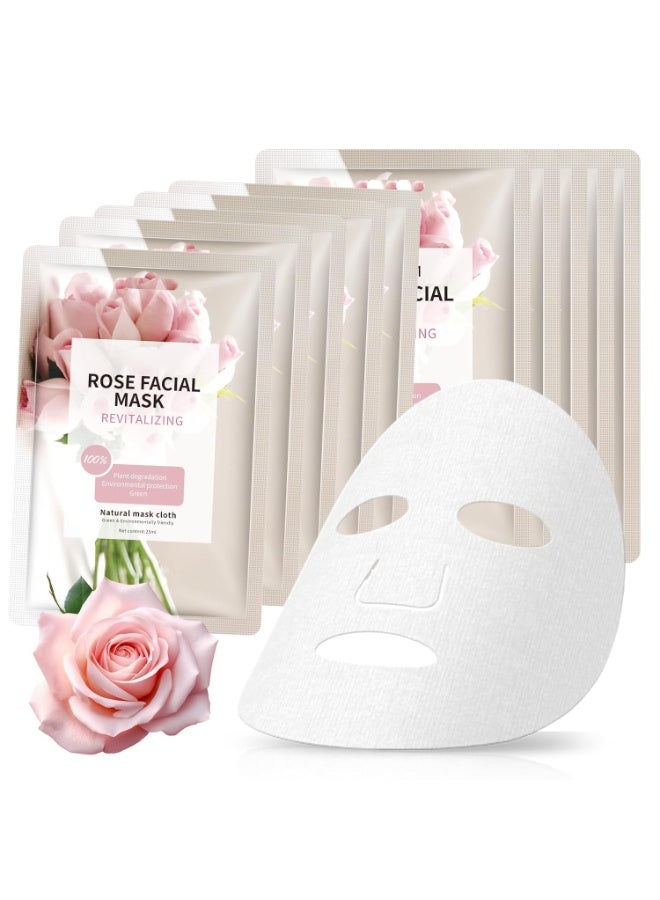 Rose Pink Hydrating Face Sheet Masks Suitable for Sensitive Skin, Moisturizing Bulk Facial Mask for Women Skin Care, Face Mask Gifts for Face Spa 10 Sheets