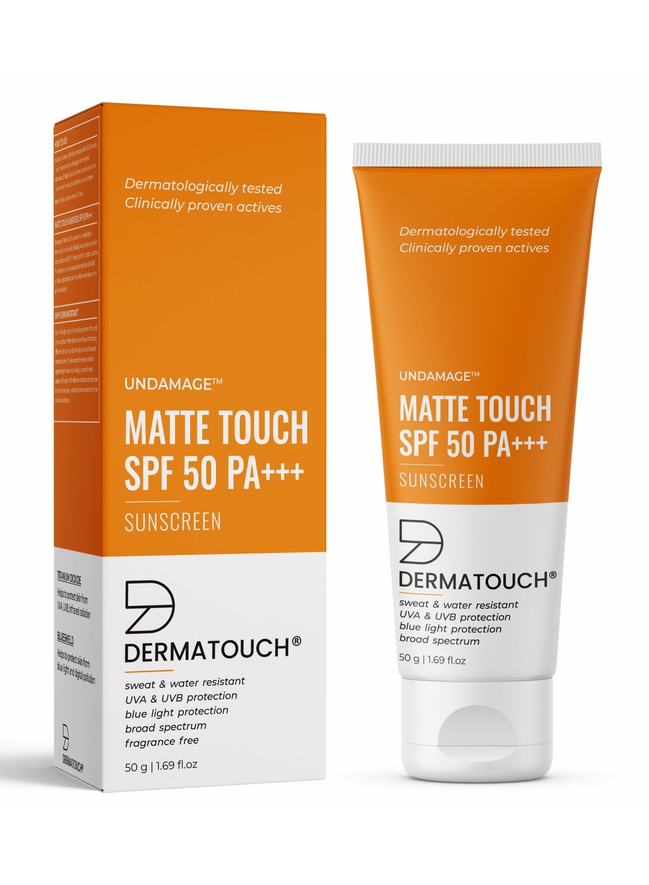 DERMATOUCH Matte Touch Sunscreen SPF 50 PA+++ | Water & Sweat resistant | No White Cast | 50g