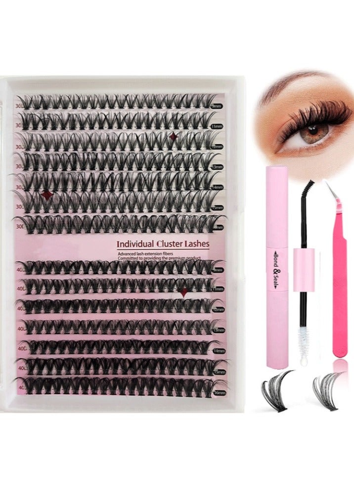 280 Pcs 30D 40D Lash Clusters, Lash Adhesive Glue & Lash Tweezer Set Eyelash Extensions Wispy False Eyelashes Lash Clusters DIY Eyelash Extensions Individual False Eyelashes for Women