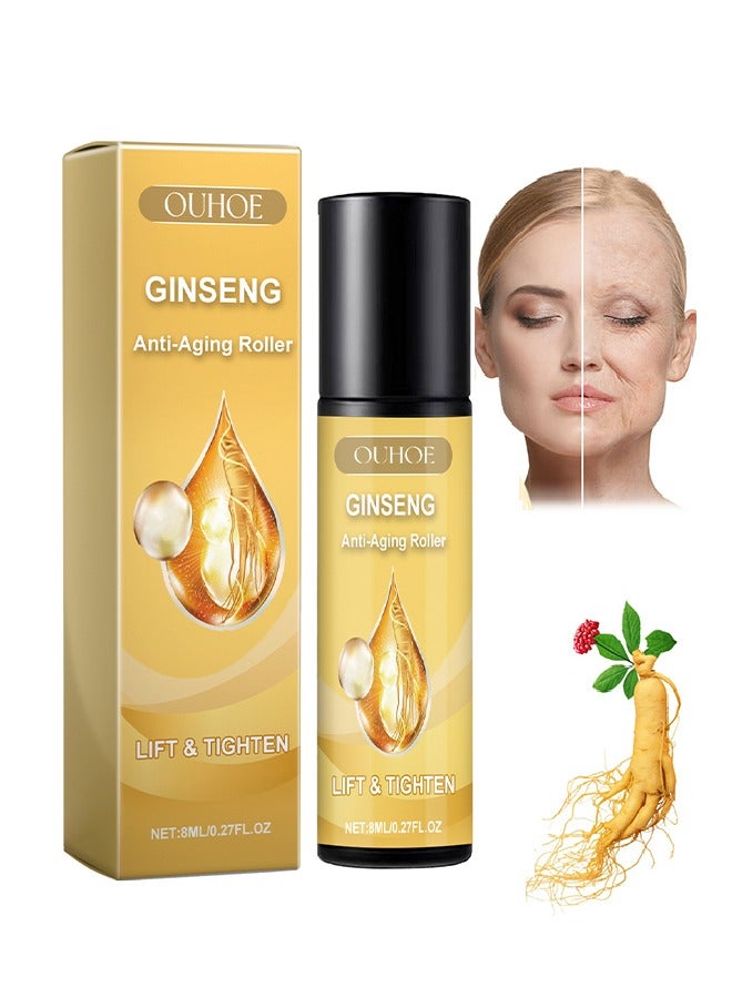Ginseng Anti-Aging Roller，Serum And Facial Oil ,With Hyaluronic Acid Niacinamide, Lift & Tighten Anti-Aging Hydrating Face Skin Care Vitamin E Vitamin C, Facial Oil For Facial Daily Care 8ml