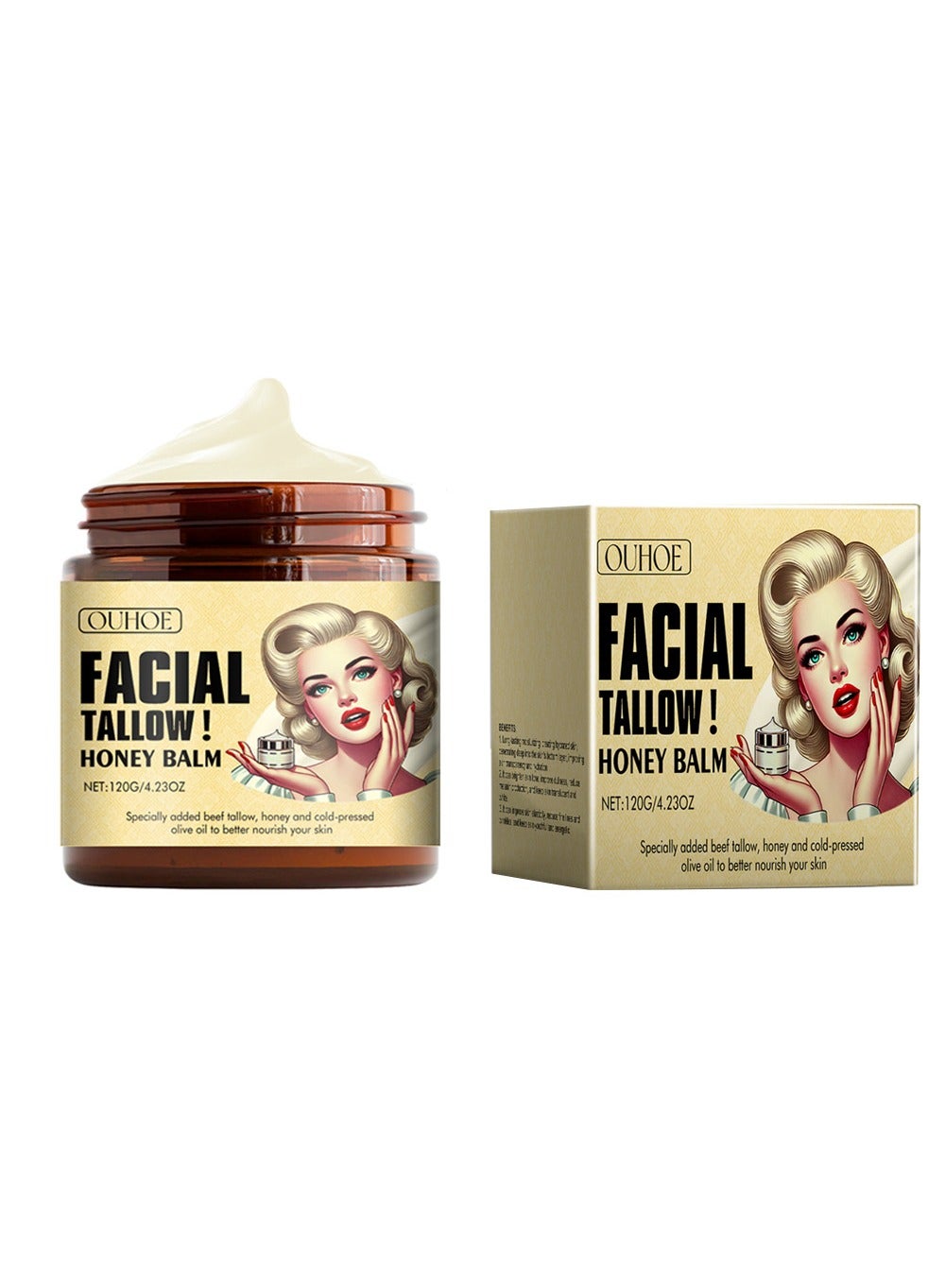 Beef Tallow Honey Balm - Beef Tallow for Skin with Beef Tallow and Honey, Moisturizing and AntiAging ,Grass Fed Beef Tallow Face Cream