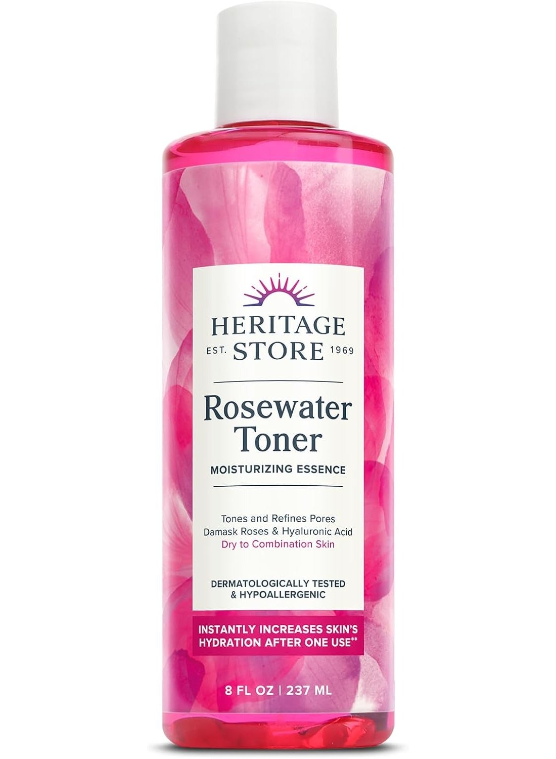 HERITAGE STORE Rosewater Facial Toner with Hyaluronic Acid, Dry to Combination Skin, Hydrating Toner Refines Pores, Minimizes Look of Fine Lines and Wrinkles, Hypoallergenic, Vegan, Cruelty Free, 8oz