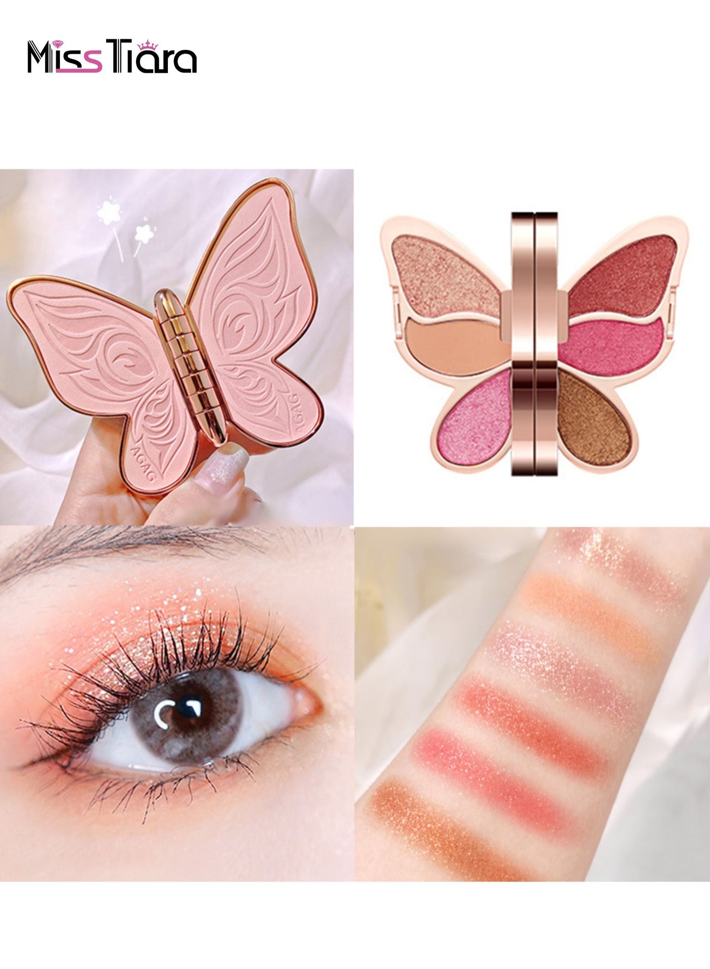 6 color Butterfly Shape Eyeshadow Pearlescent Sequins Glitter Matte Natural Color Beginner Makeup EyeShadow Pallet for Girls