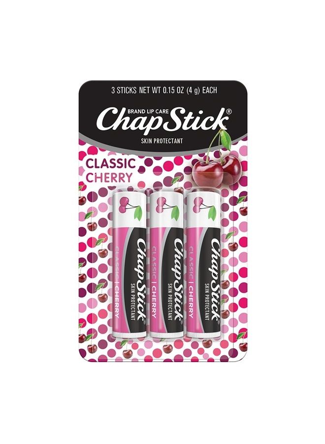 Classic Cherry Lip Balm Tube, Flavored Lip Balm for Lip Care on Chafed, Chapped or Cracked Lips - 0.15 Oz , 3 Count (Pack of 1)