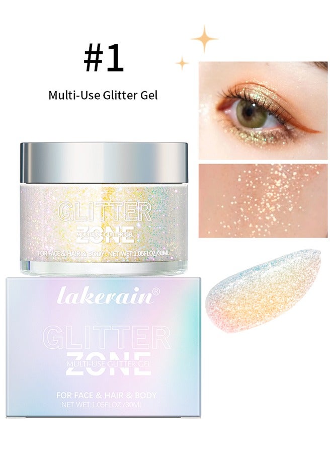 Holographic Body Glitter Gel for Body Face Hair and Lip Color Changing Glitter Gel Under Light Vegan & Cruelty Free Safe and Easy to Use No.01