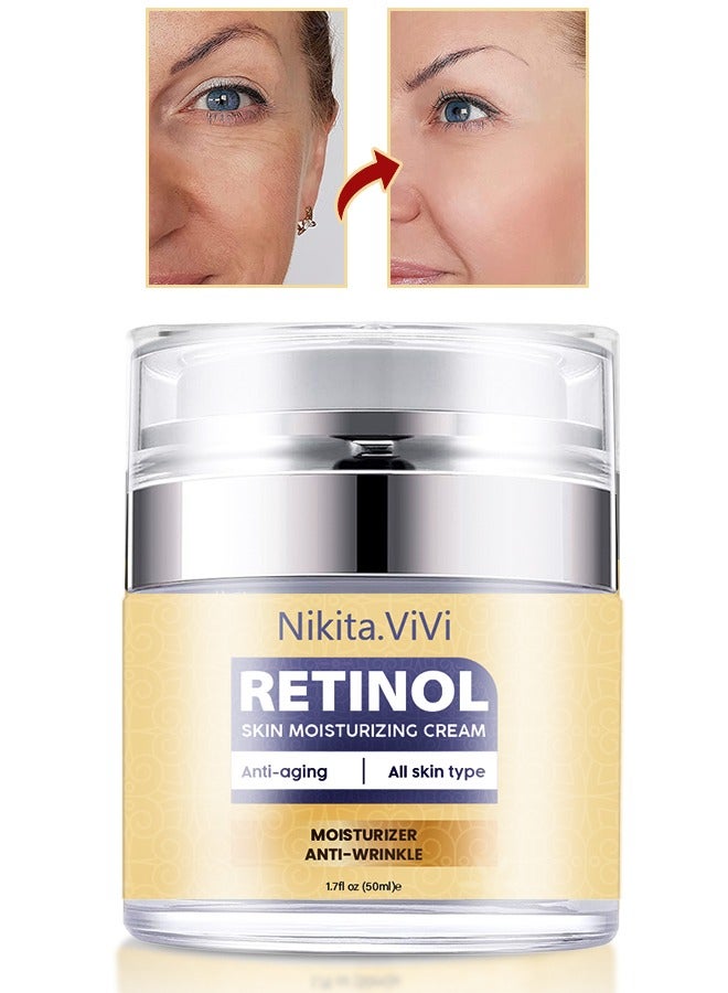 Retinol Skin Moisturizing Cream 50ml Anti Aging Firming Facial Cream to Reduce Wrinkles Fine Line Dark Spot Sun Damage Anti Wrinkle Face Neck and Body Retinol Cream with Hyaluronic Acid