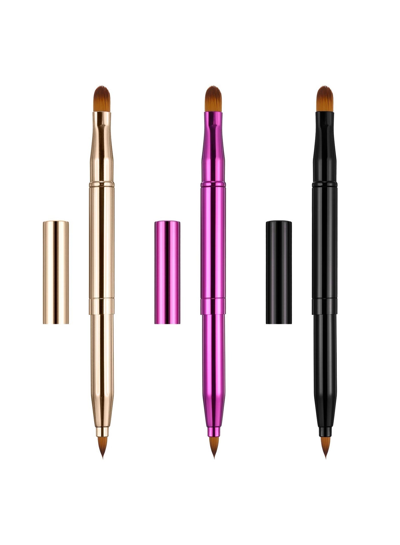 Dual End Lip Brush, Concealer Brushes, 3 Pieces Retractable Lipstick Eyeshadow Foundation Makeup Brush Tool, Applicators Set, Portable Applicators, Bristles Makeup Brush Tool