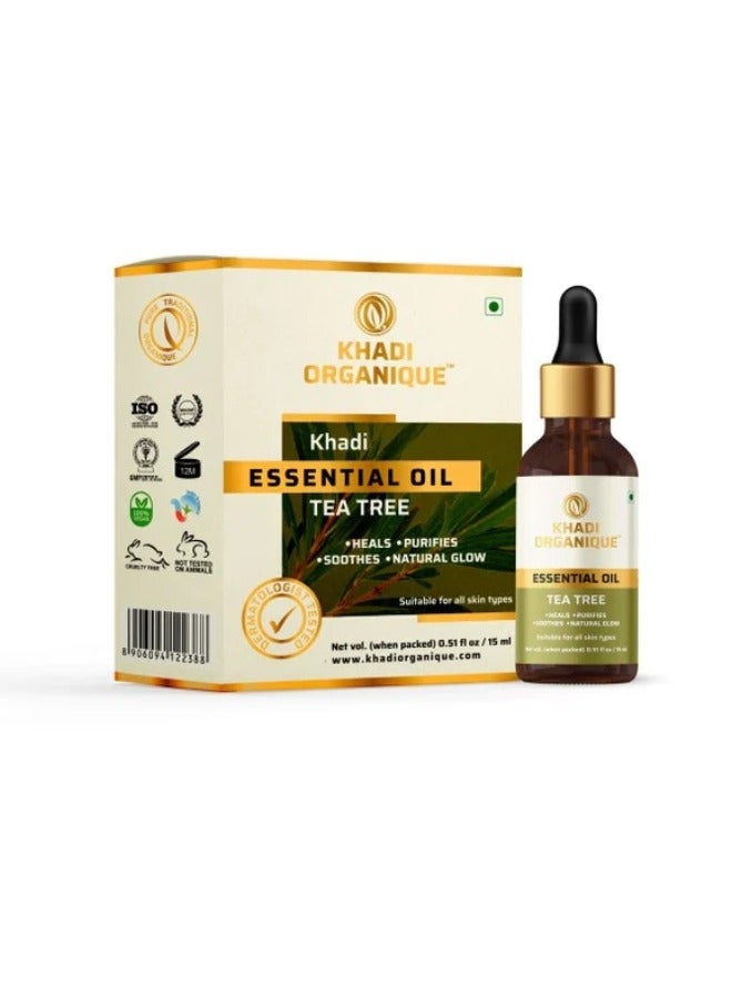 Khadi organique Natural Tea Tree Herbal Essential Oil  15ml- Reduces Acne and Hydrate Scalp & Hair | For All Skin & Hair Types