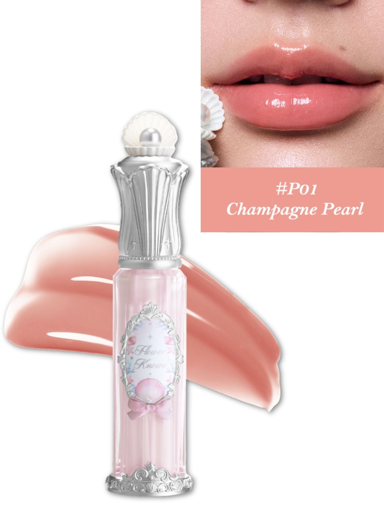 Shell's Jewel Nourishing Lip Glaze with Hydrating Essence and Glossy Shine  3-in-1 Lip Oil, Gloss & Treatment – P01 Champagne Pearl
