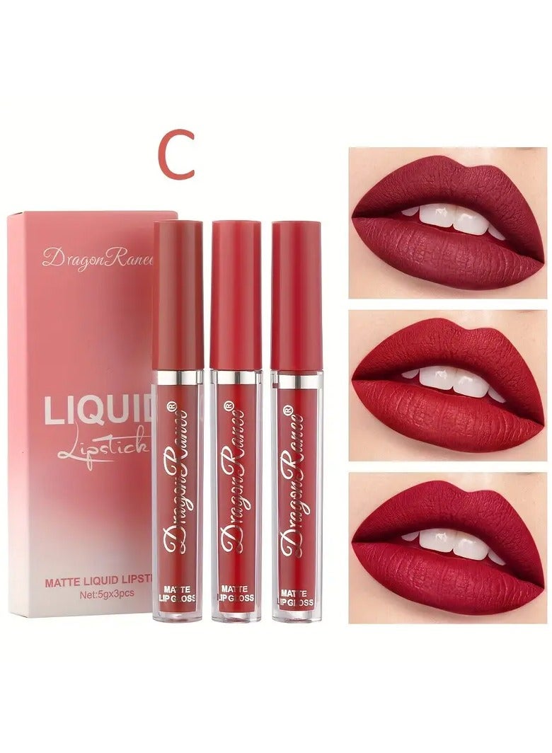 3pcs lip gloss set velvet waterproof long-lasting nude brown European style lip gloss gift box
