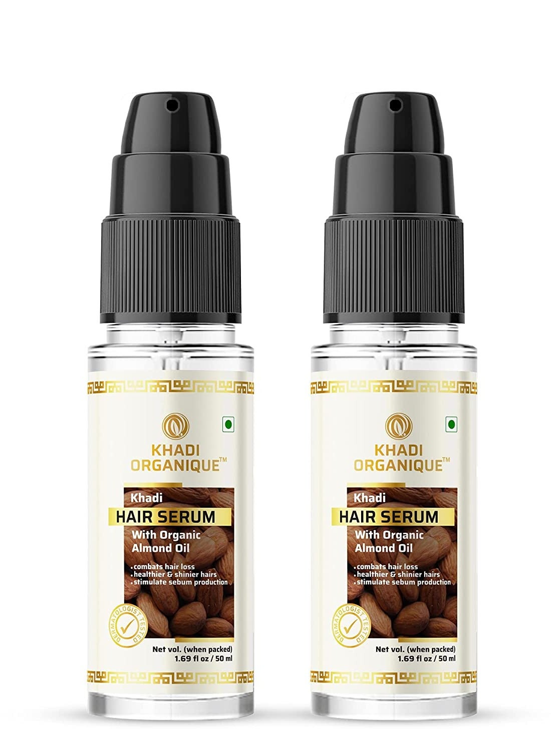 Khadi Organique Herbal Hair Serum  with organic almond oil (Pack of 2) 100 ml