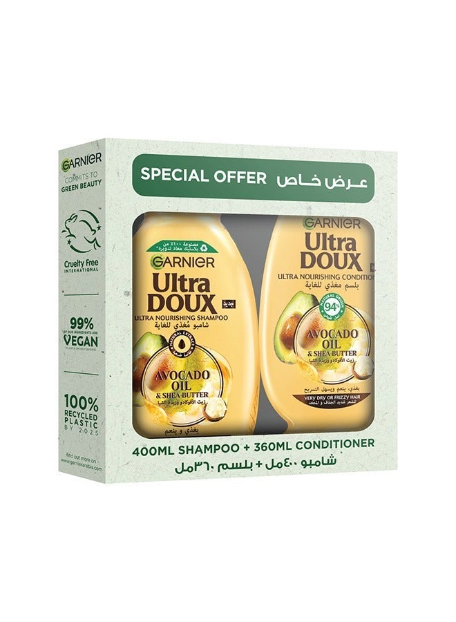 Ultra Doux Avocado Oil & Shea Butter Nourishing Shampoo 400 ml + conditioner 360 ml