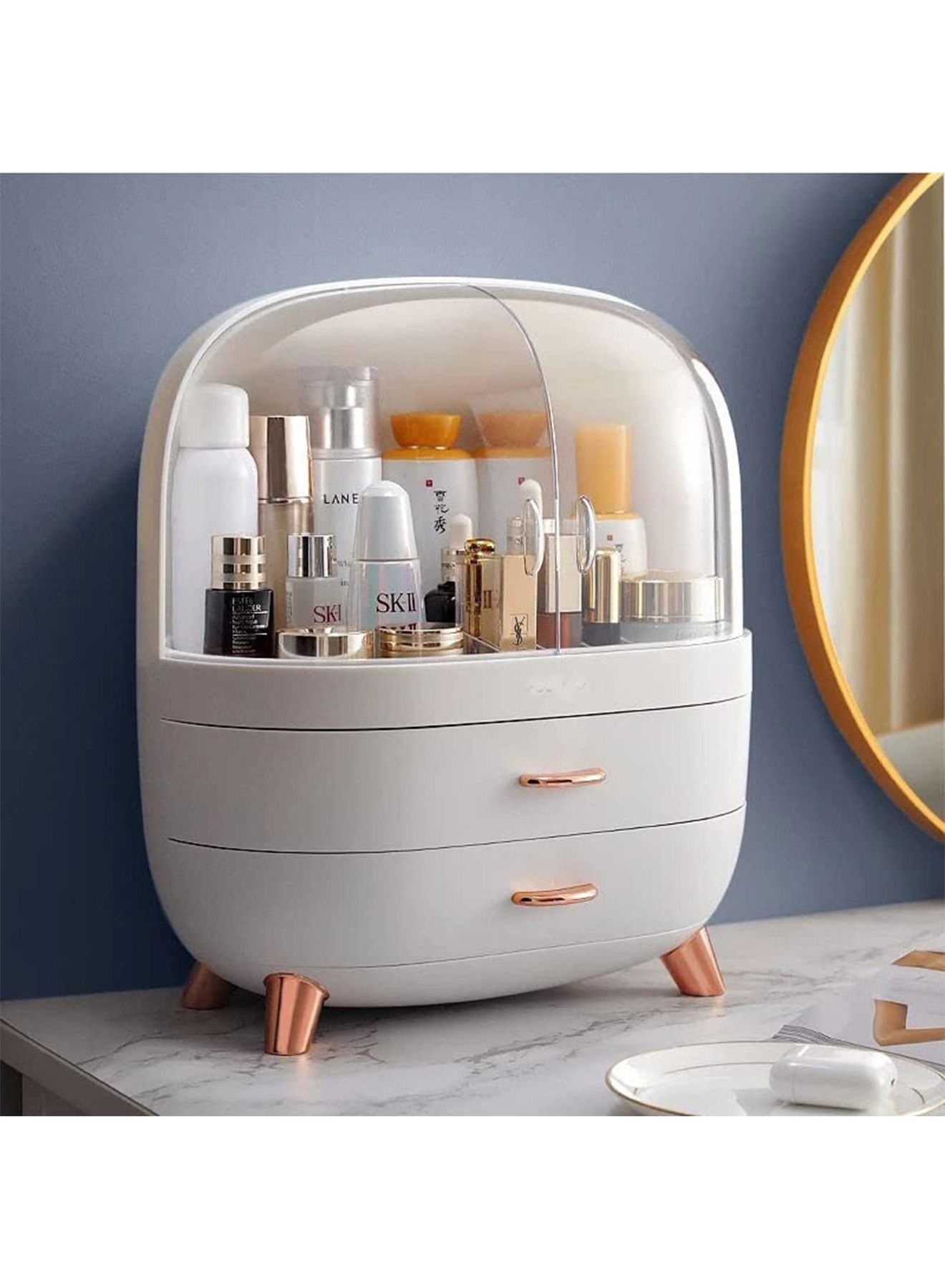 Makeup Cosmetics Organizer Storage Box elegant display rack with drawer Water and dustproof(White)