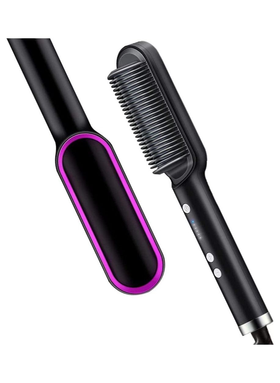 Hot Hair Straightener Comb Matte Purple Black Color, Ceramic Ring Heated Electric Styling Hair Straighteners, Professional 20s Fast Heating & 5 Temp Settings & Anti-Scald