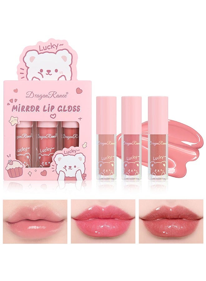 Mirror Lip Gloss-3 Color-Long Lasting Waterproof Non-Stick Cup Not-Fade Shiny High Gloss Lip Gloss Set