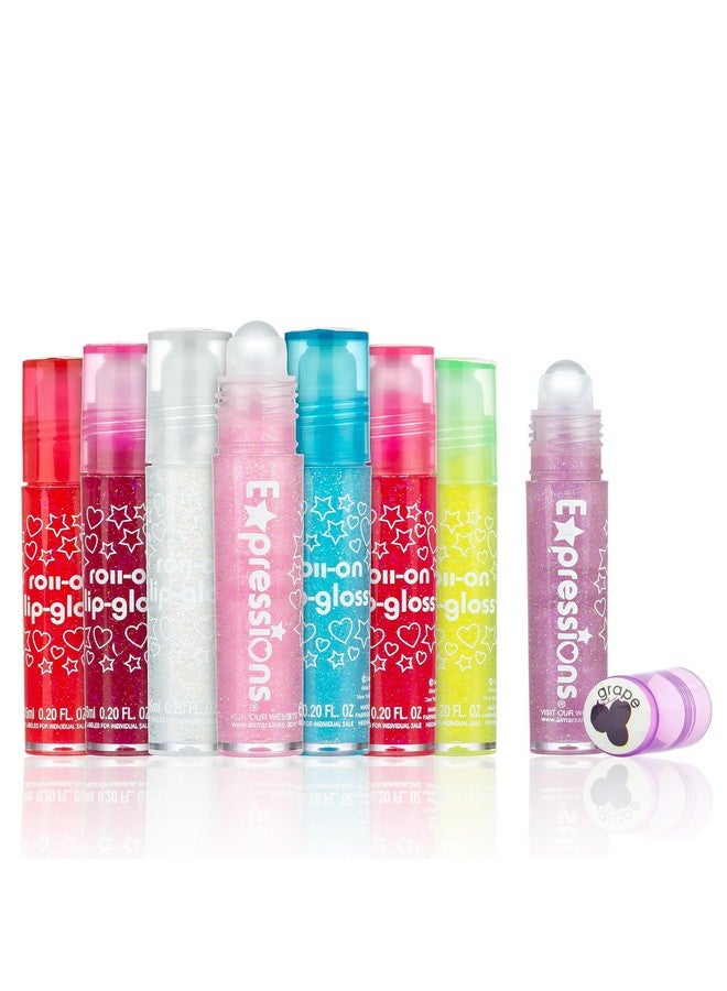 8Pc Rollerball Glitter Lip Gloss Set 8 Assorted Fruit Flavored Roll On Rollerball Lip Gloss For Kids Safe Non Toxic Kids Makeup Set