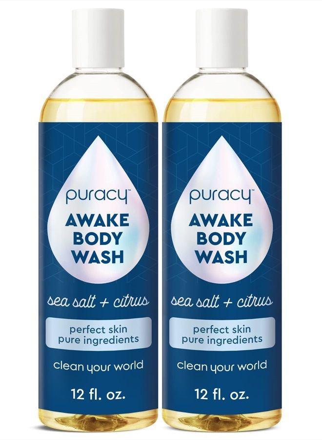 Body Wash, Natural Body Wash, 98.6% Pure Plant Ingredients, Moisturizing Shower Gel for Women Men Kids, Body Soap for Dry Sensitive Skin. Gently Scented with Citrus & Sea Salt, 12 Oz (2-Pack)