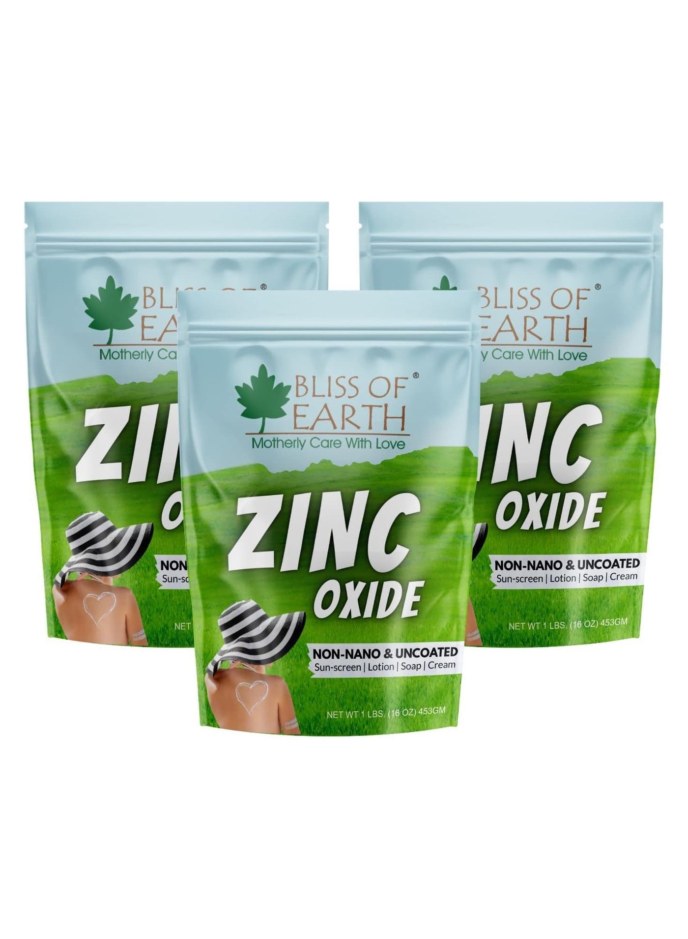 Bliss of Earth 16oz Zinc Oxide Powder Non-Nano & Uncoated for Skin, Face, Cosmetic & DIY Product 453Gm Pack of 3