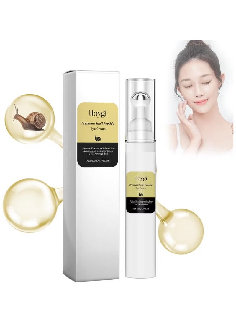 Snail Peptide Eye Cream for Moisturizing, Snail Mucin Under Eye Cream with Niacinamide, Hyaluronic Acid, 17 ML Snail Eye Cream for Dark Circles, Puffiness and Fine Lines