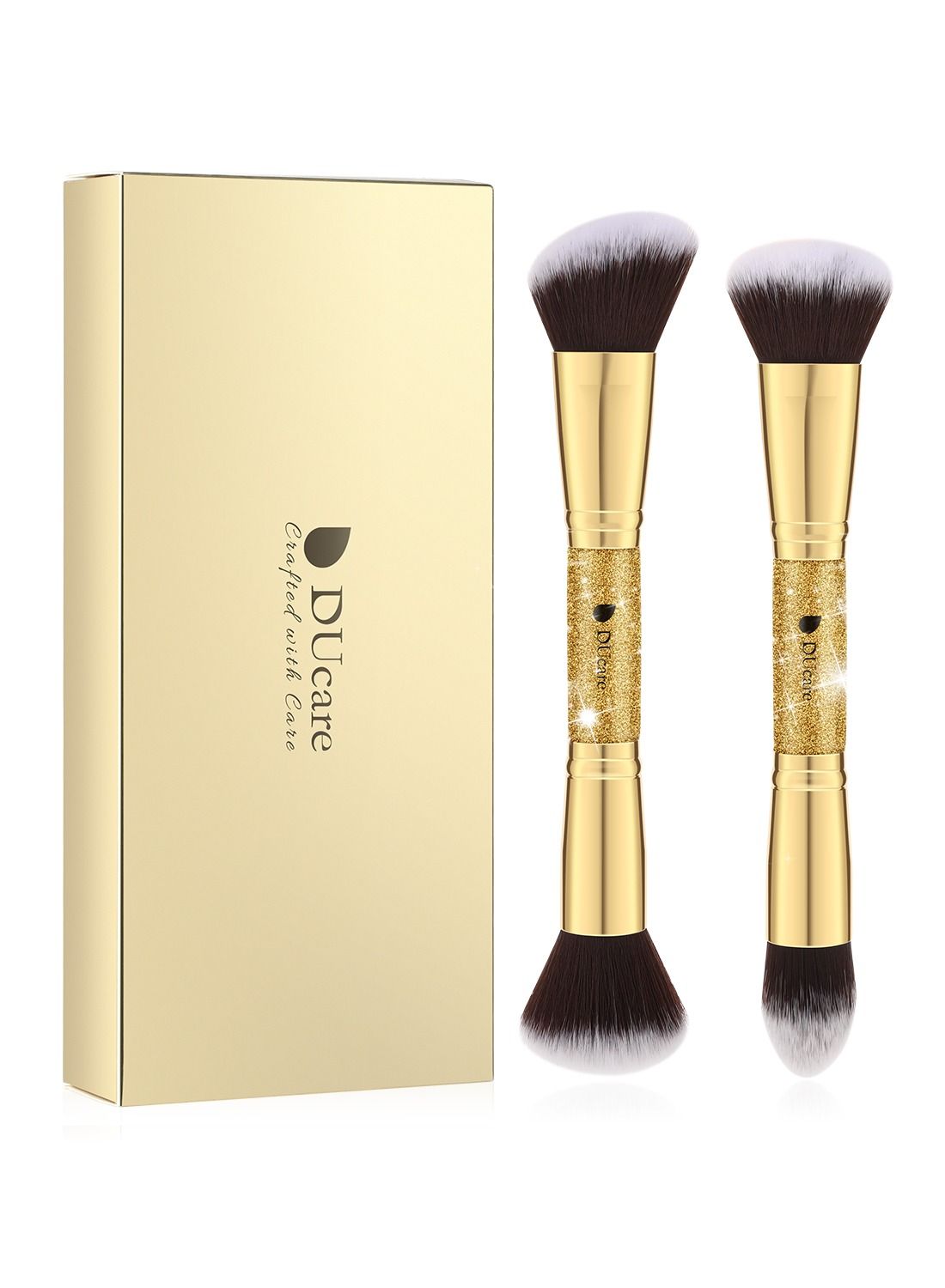 Makeup Brush Set 2Pcs Double End Foundation Brush Powder Buffer and Contour Brush Synthetic Cosmetic Tools